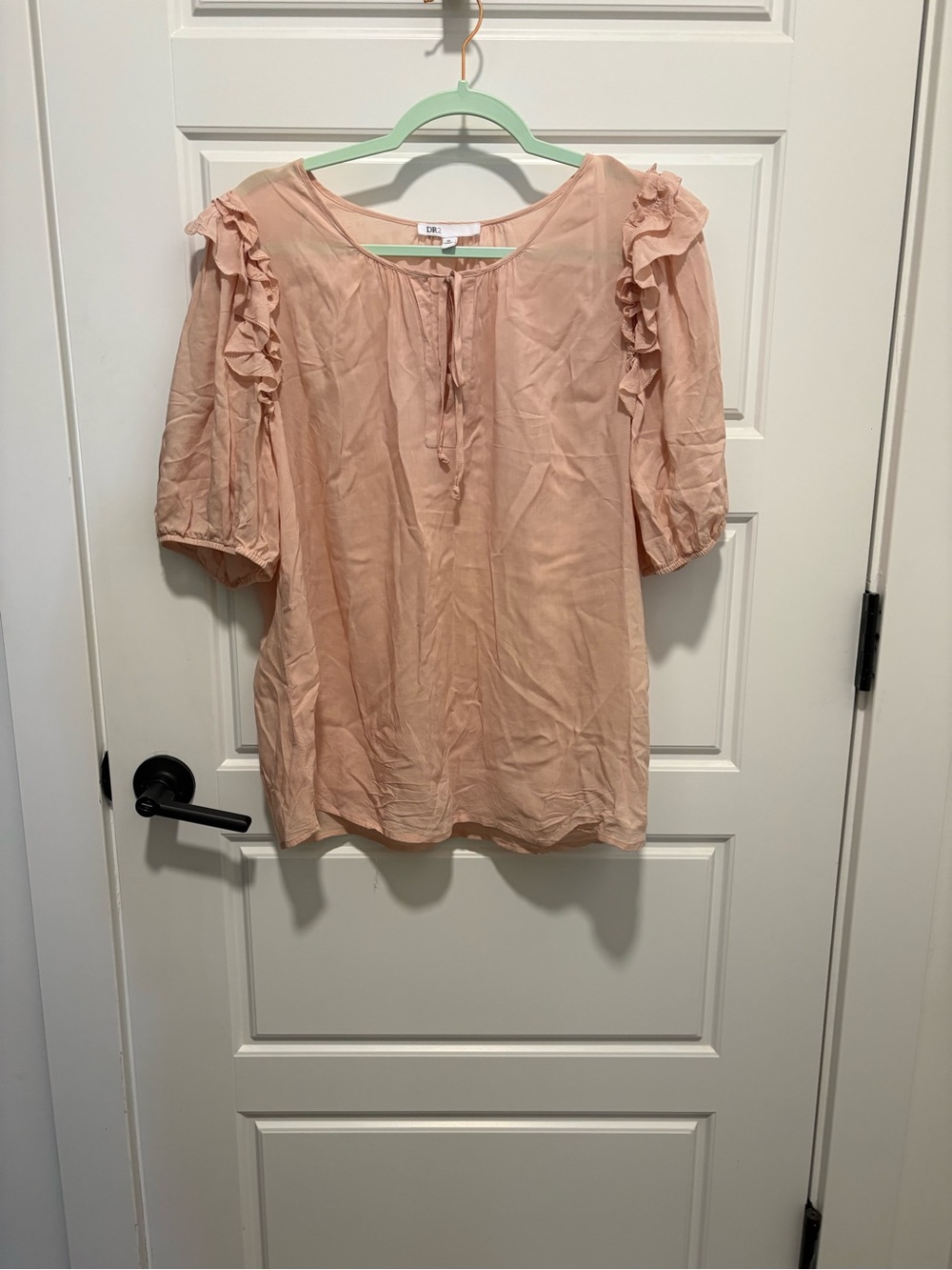 DR2 Pink Ruffle Sleeve Peasant Blouse